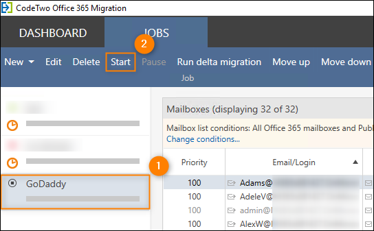 Migrationsjob von Godaddy zu Office 365