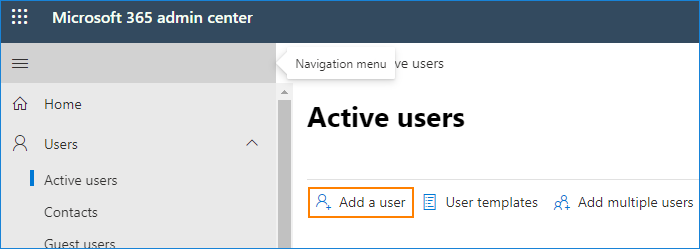 Hinzufügen eines neuen Benutzers im Microsoft 365 Admin Center