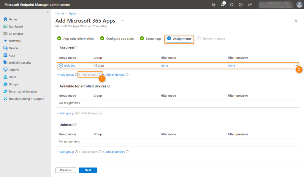 Weisen Sie allen Benutzern die App-Bereitstellung über Intune zu