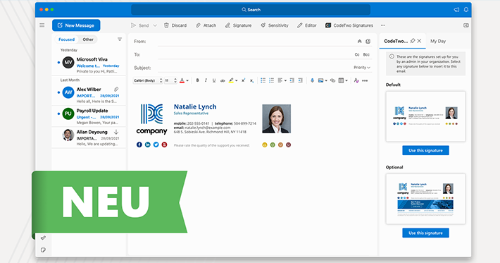 CodeTwo Signatures Web Add-in mit Unterstützung von Outlook für Mac