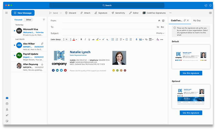 CodeTwo Signatures Web Add-in in Outlook für Mac