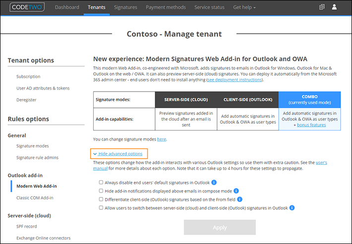 Web-Add-In - erweiterte Optionen