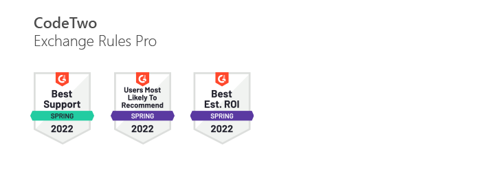 Auszeichnungen von CodeTwo Exchange Rules Pro