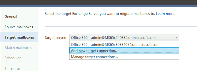 Hinzufügen neuer Office 365-Zielserververbindung