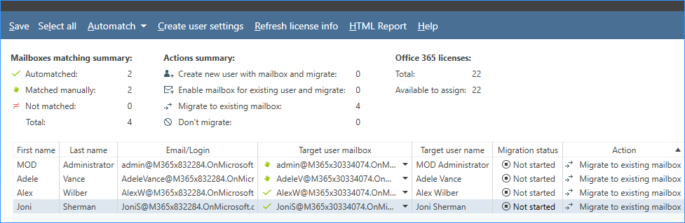 Abgleichen von Office 365-Benutzerpostfächern