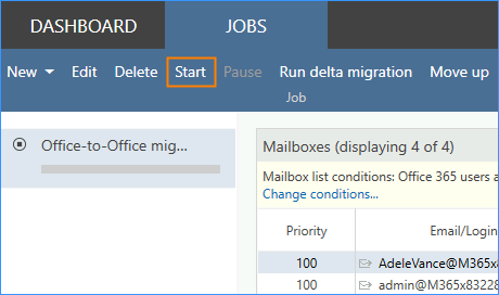 Start des Migrationsjobs