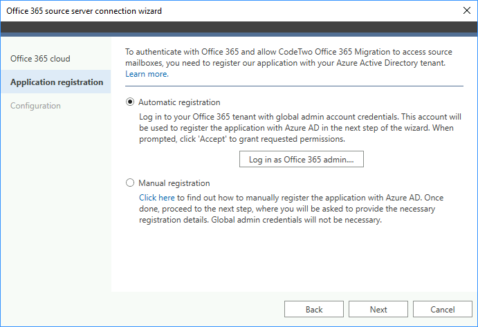 Registrierung von CodeTwo Office 365 Migration in Azure Active Directory