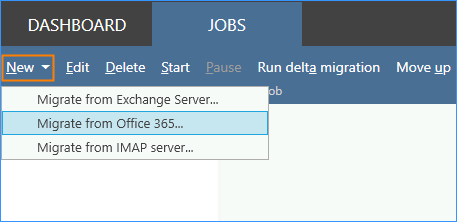 Neuer Migrationsauftrag vom Office 365-Tenant