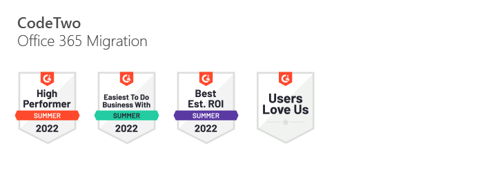 G2 Badges: CodeTwo Office 365 Migration