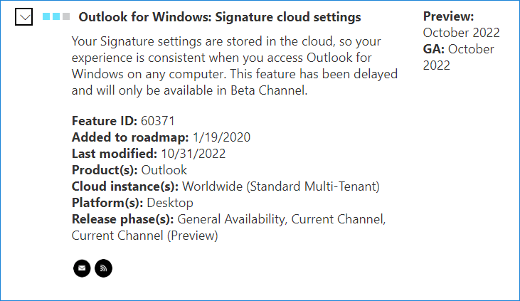 Microsoft Roadmap: Signatur-Cloud-Einstellungen für Outlook