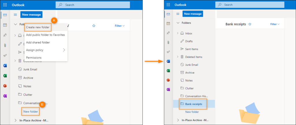 Erstellen eines neuen Ordners in Outlook für die Plus-Adressierung