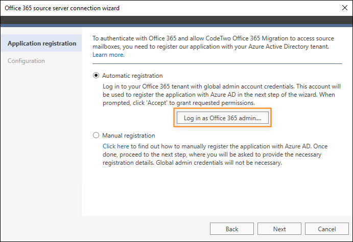 Registrierung von CodeTwo Office 365 Migration in Azure Active Directory