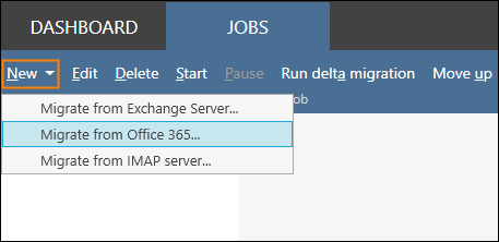 Neuer Migrationsauftrag vom Office 365-Tenant