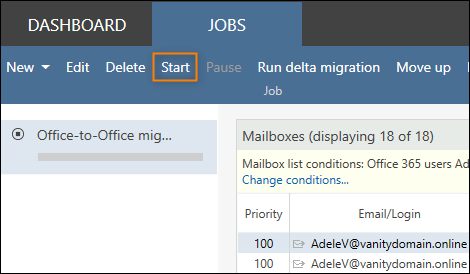Start des Migrationsjobs