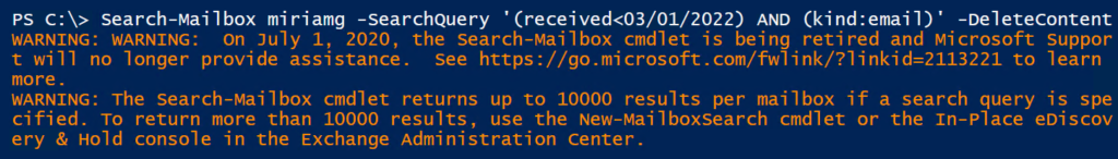 Warnung zur Einstellung von Search-Mailbox