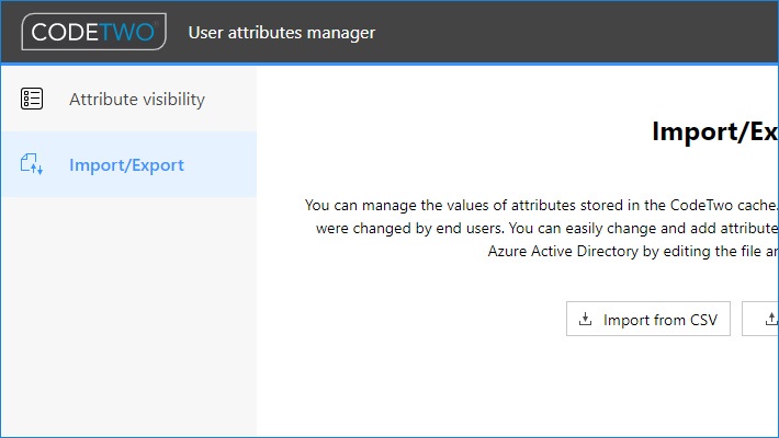 CodeTwo User Attributes Manager - Import/Export-Seite