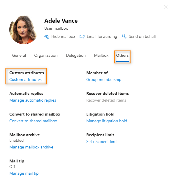 Zugriff auf die Einstellungen für benutzerdefinierte Attribute im Exchange Admin Center