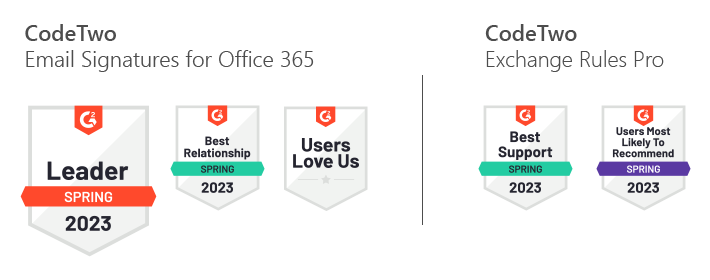 G2-Badges für die E-Mail-Signatur-Manager von CodeTwo - Frühjahr 2023