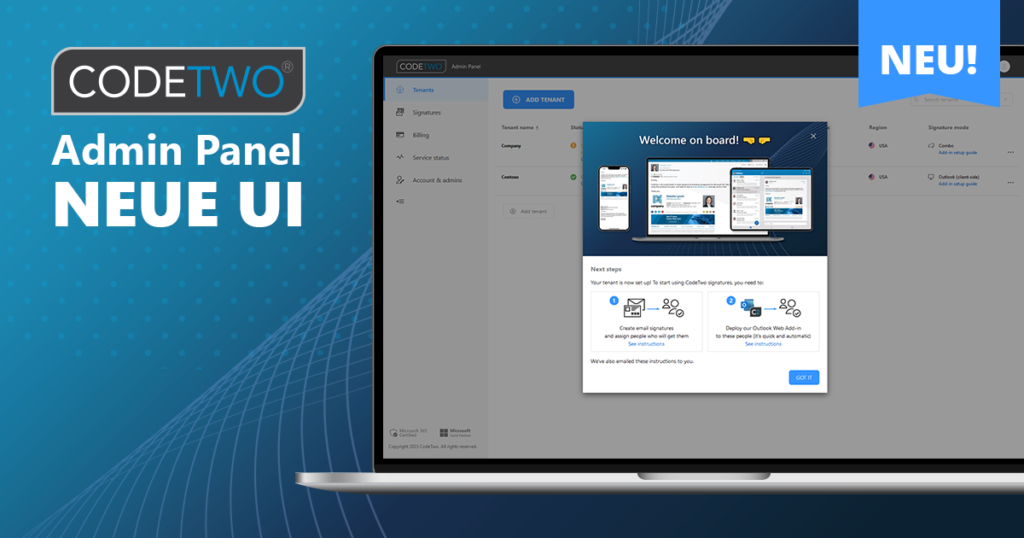 CodeTwo Admin Panel: neue Benutzererfahrung