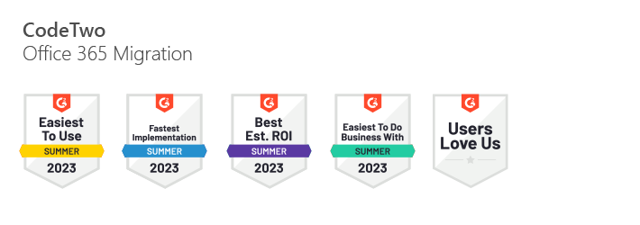 G2 Badges für CodeTwo Office 365 Migration im Sommer 2023