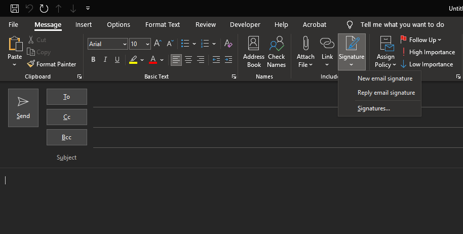 Native Signatureinstellungen in Outlook