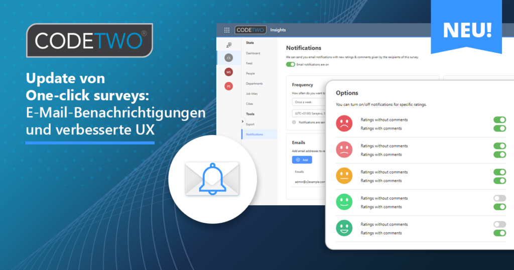 Kundenzufriedenheitsumfragen von CodeTwo aktualisiert: automatische E-Mail-Benachrichtigungen und verbesserte UX