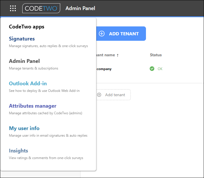 App-Launcher im CodeTwo Admin Panel
