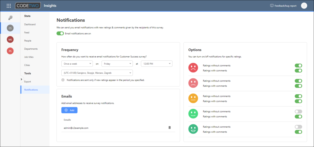 CodeTwo Insights - Benachrichtigungen