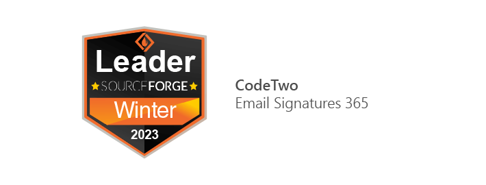 Der SourceForge Leader Badge für CodeTwo Email Signatures 365 im 2023