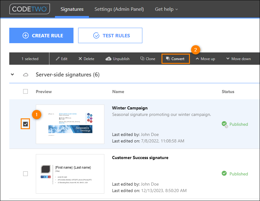 Konvertieren Sie eine Signaturregel in CodeTwo Email Signatures 365