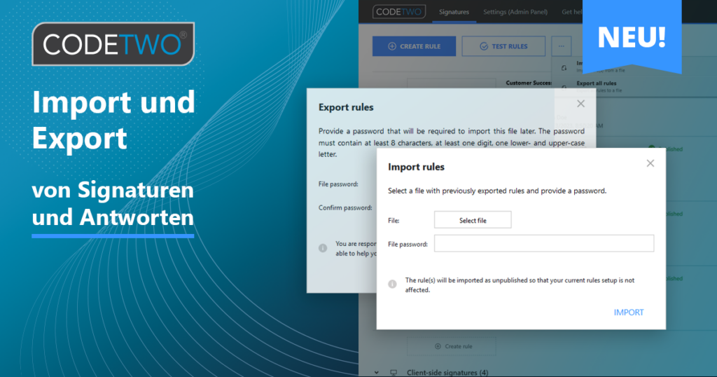 Neue Funktion zum Importieren/Exportieren von CodeTwo-Regeln