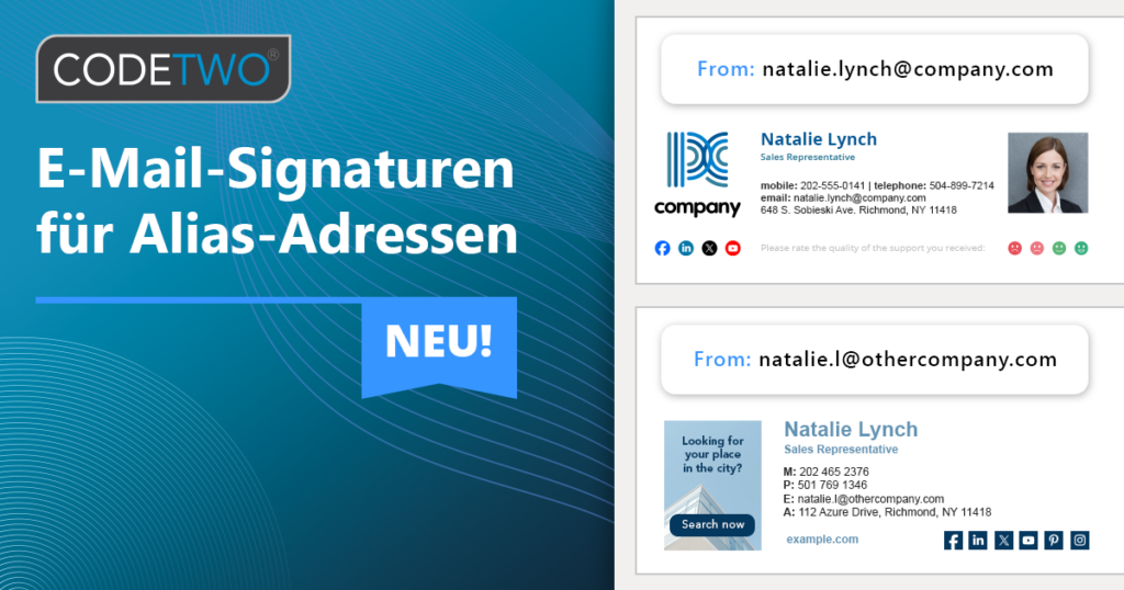 Signaturen für Alias-Adressen in CodeTwo Email Signatures 365