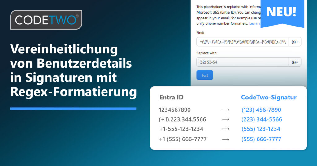 Neue Funktion: Vereinheitlichung von Telefonnummern, Benutzer- und Unternehmensdetails in E-Mail-Signaturen