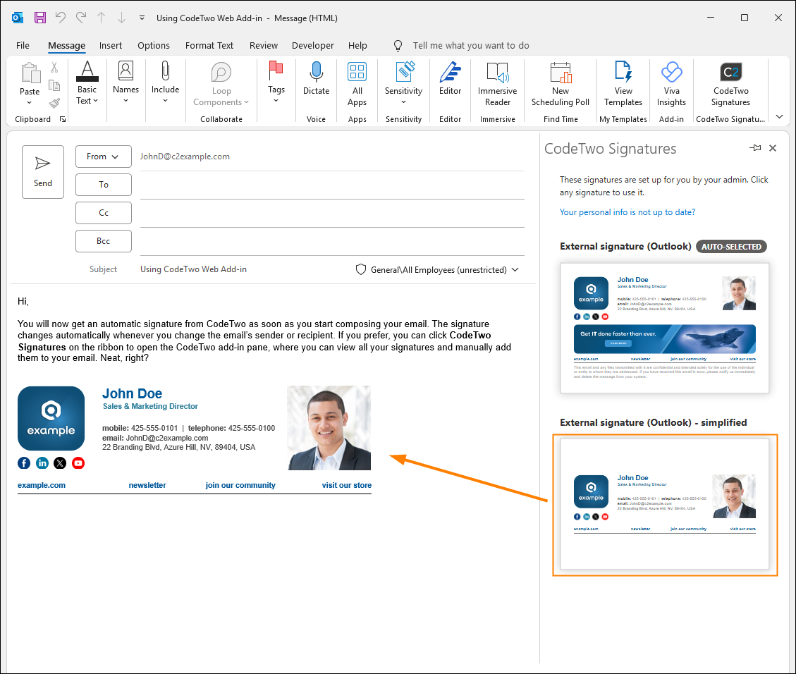Manuelles Einfügen einer Signatur aus dem Add-in-Bereich