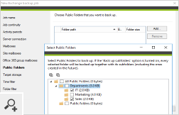 Mit CodeTwo Backup for Office 365 können Sie auch die Daten aus öffentlichen Ordnern auf einem lokalen Laufwerk sichern. Bestimmen Sie, welche öffentlichen Ordner Sie sichern möchten und ob Sie Unterordner auch hinzufügen möchten.