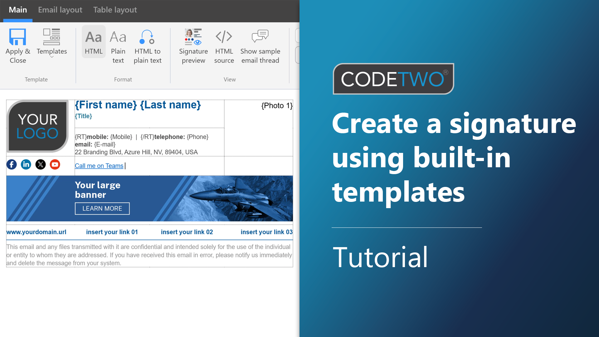 CodeTwo tutorial: Create an email signature in 2 minutes using built-in templates