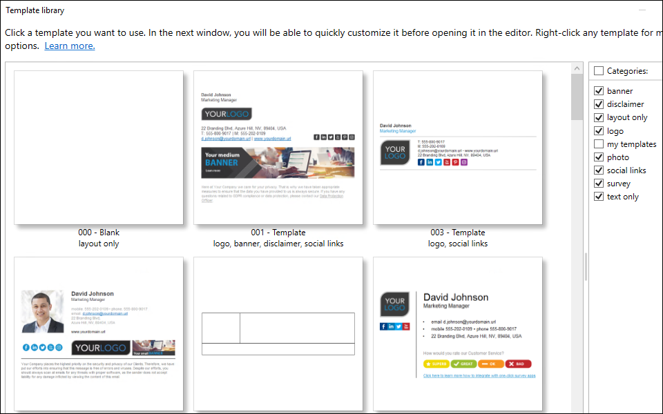 Signature template library