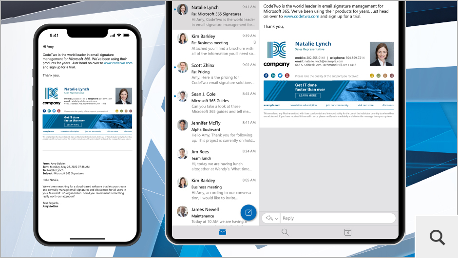 CodeTwo Exchange Rules fügt E-Mail-Signaturen in Nachrichten ein, sofern der E-Mail-Cient an Exchange Server angebunden ist. Das Programm unterstützt alle gängigen Android- und iOS-Geräte.