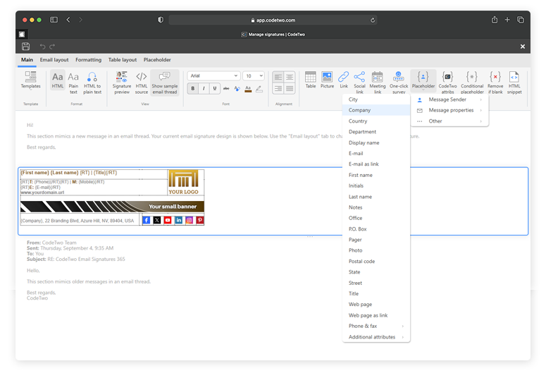Signature template editor