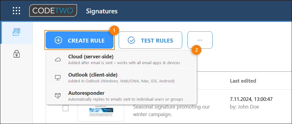 Neue Signaturregel in CodeTwo Email Signatures 365 einfügen