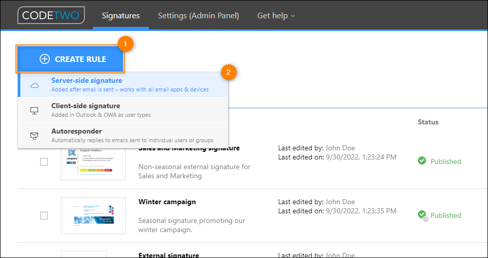 Neue Signaturregel in CodeTwo Email Signatures for Office 365 einfügen