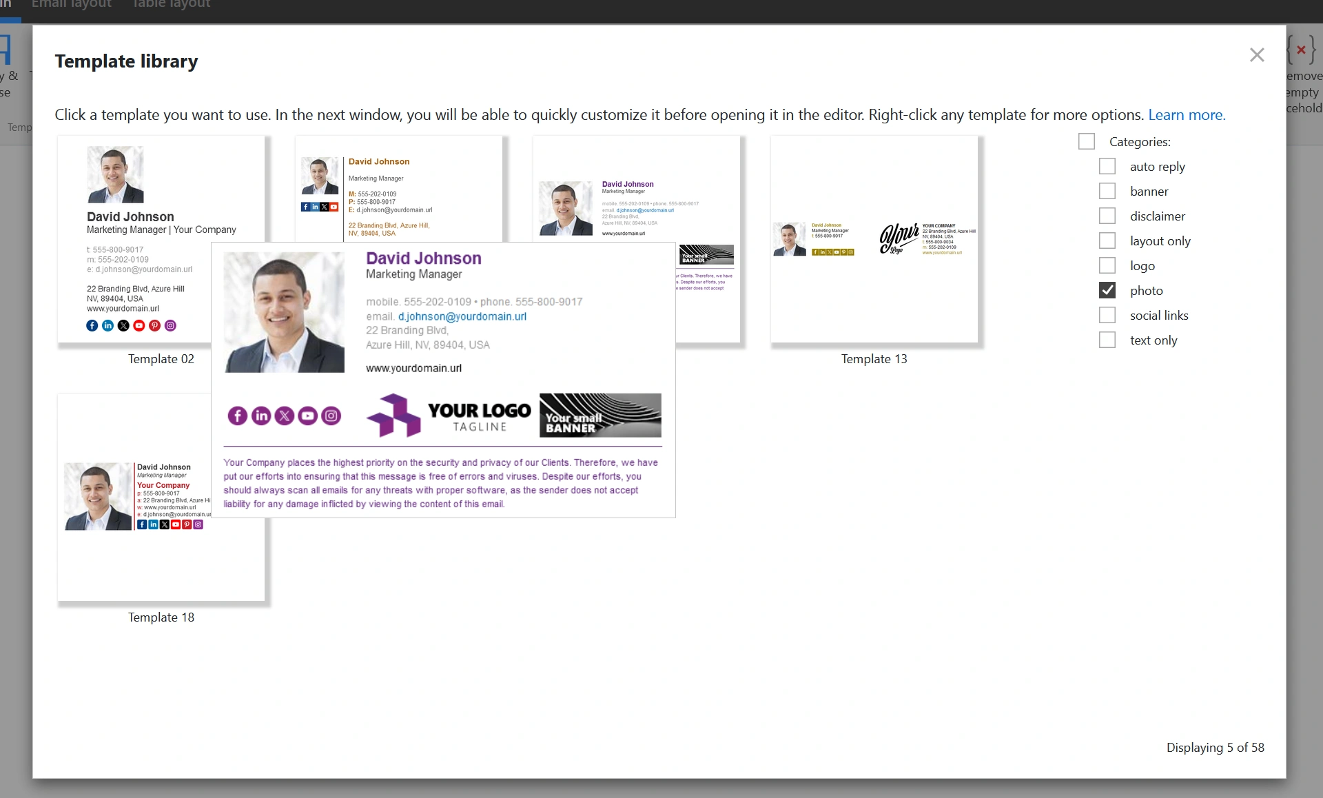 E-Mail-Signaturvorlage mit Office 365-Bild auswählen