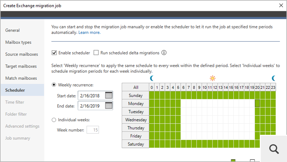 Mit dem integrierten Scheduler können Sie festlegen, an welchen Wochentagen die Migration automatisch ausgelöst werden soll. Er kann auch automatische Delta-Migrationen ausführen.