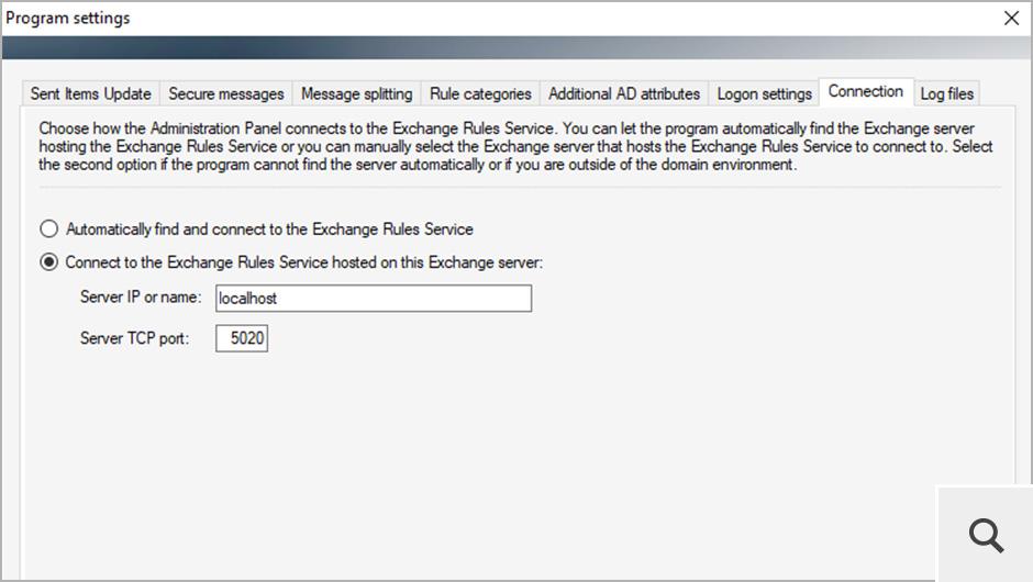 Das Programm kann in Multi-Server-Umgebungen betrieben werden. Änderungen im Administration Panel werden automatisch in jeden Exchange Rules-Dienst geladen.