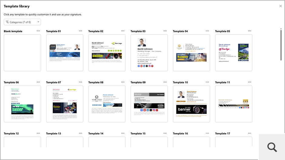 Die integrierte Vorlagenbibliothek enthält eine Vielzahl vorgefertigter E-Mail-Signatur-Layouts, die Sie verwenden und an Ihre Bedürfnisse anpassen können.