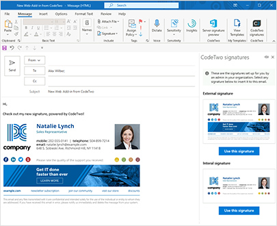 E-Mail-Signaturen direkt in Outlook und OWA eingefügt (Option)