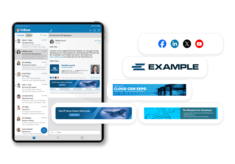 Logos, Banner und Social Media Buttons