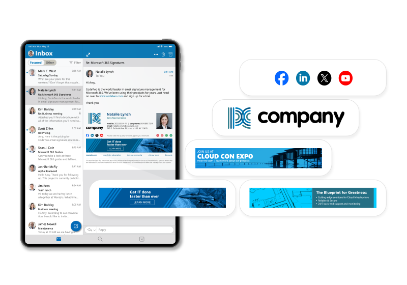 Logos, Banner und Social Media Buttons