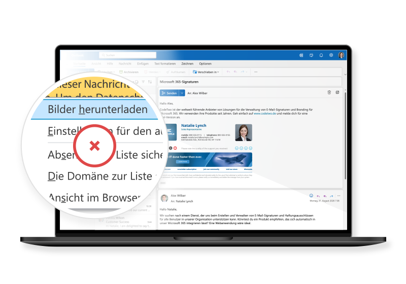 Signaturen in Antworten, Grafiken eingebettet in E‑Mails