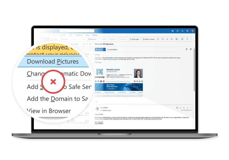 Signaturen in Antworten, Grafiken eingebettet in E‑Mails